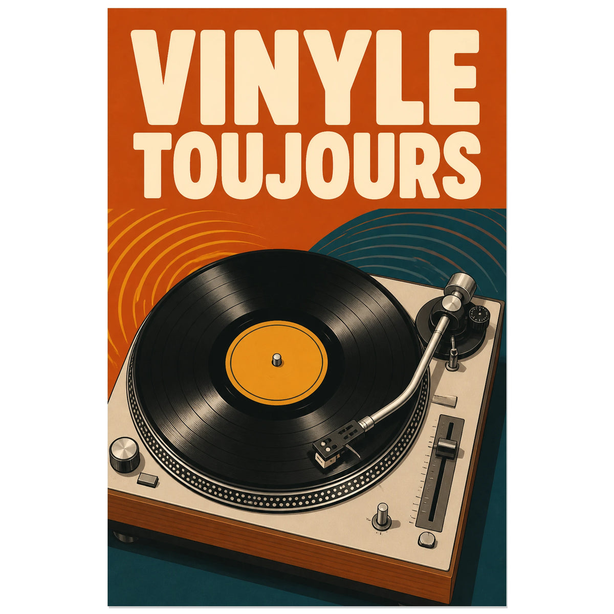 Affiche Vinyle vintage - Toujours, illustration retro de platine vinyle verticale, format 30 × 45 cm