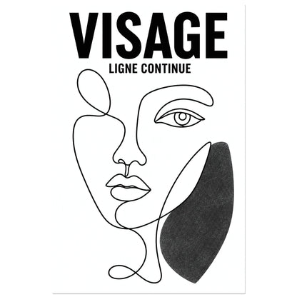 Affiche Visage – Ligne Continue, dessin au trait continu minimaliste verticale, format 60 × 90 cm