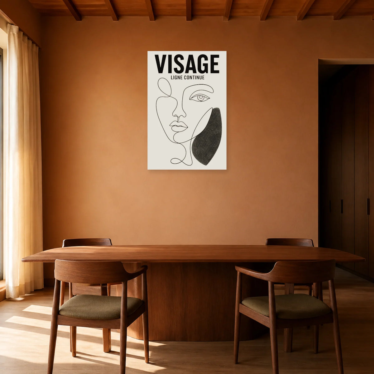 Affiche Visage – Ligne Continue dans une salle à manger - Art Virtuoso