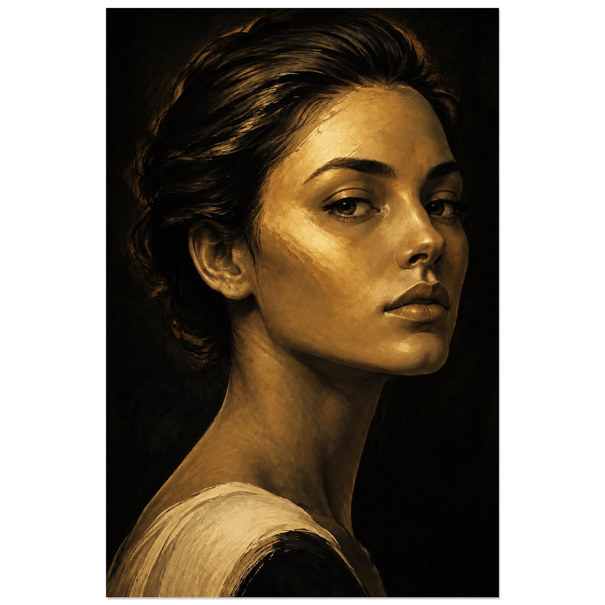 Visage féminin noir et ocre doré, affiche 30 × 45 cm