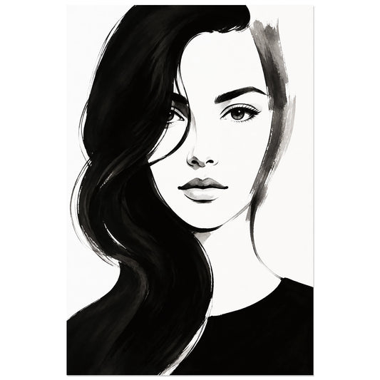 Visage clair et grande mèche noire, affiche 30 × 45 cm