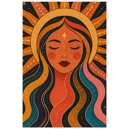 Portrait solaire terracotta aux yeux clos, affiche 30 × 45 cm