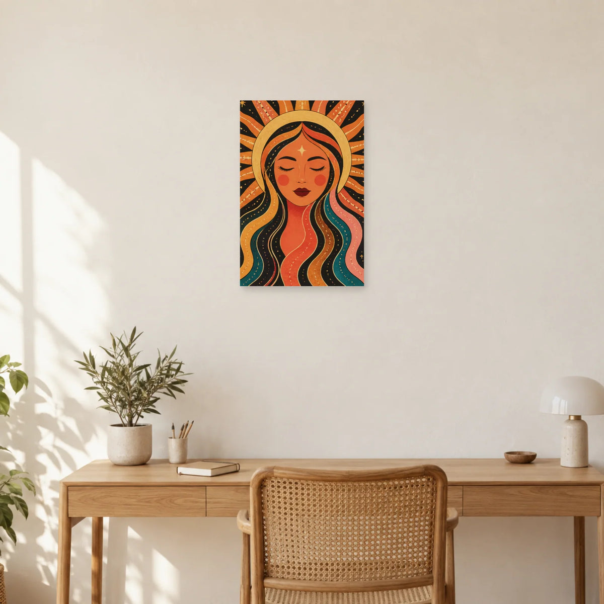 Affiche Visage solaire terracotta dans un bureau - Art Virtuoso