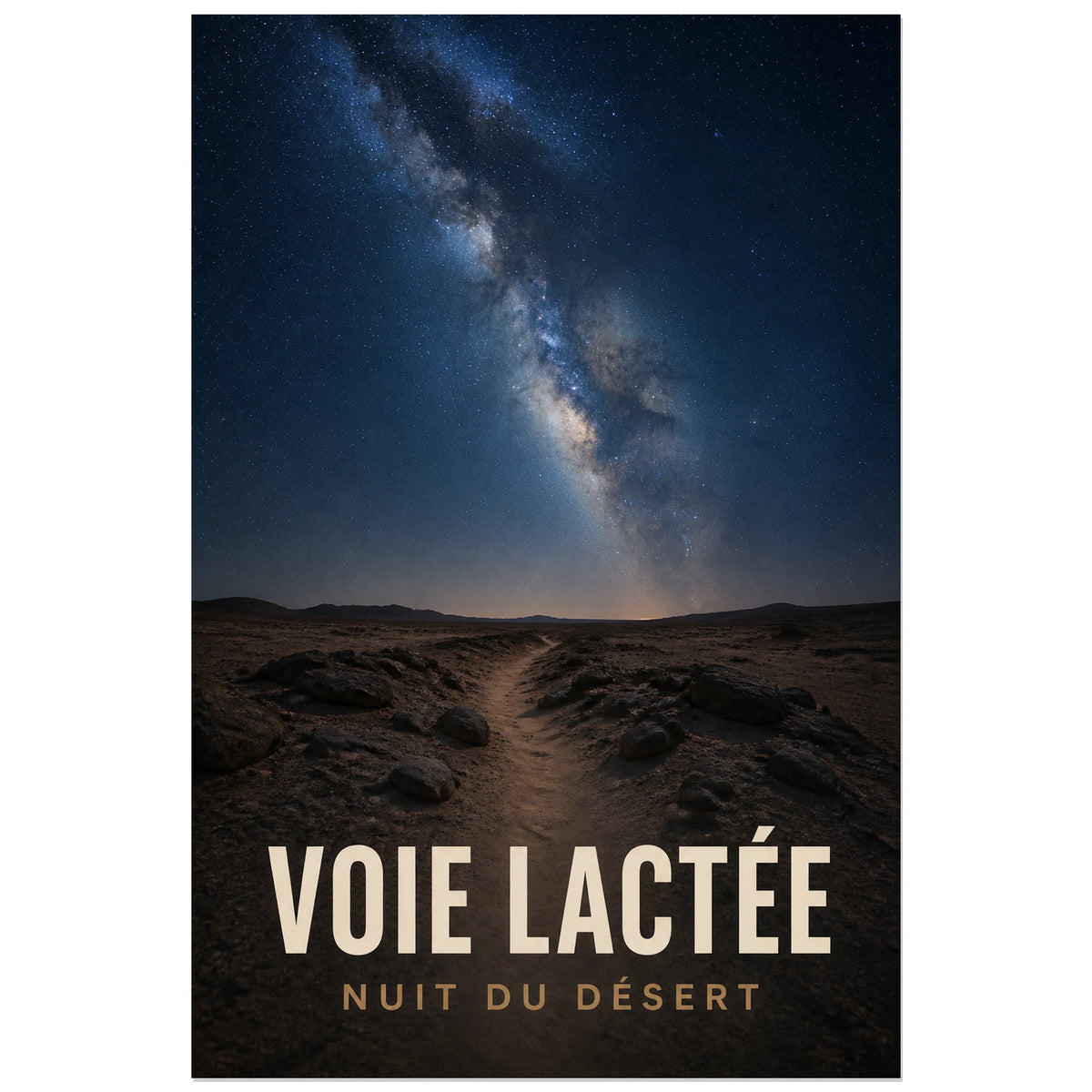 Affiche Voie lactée – Nuit du désert, photographie nocturne de paysage réaliste verticale, format 30 × 45 cm