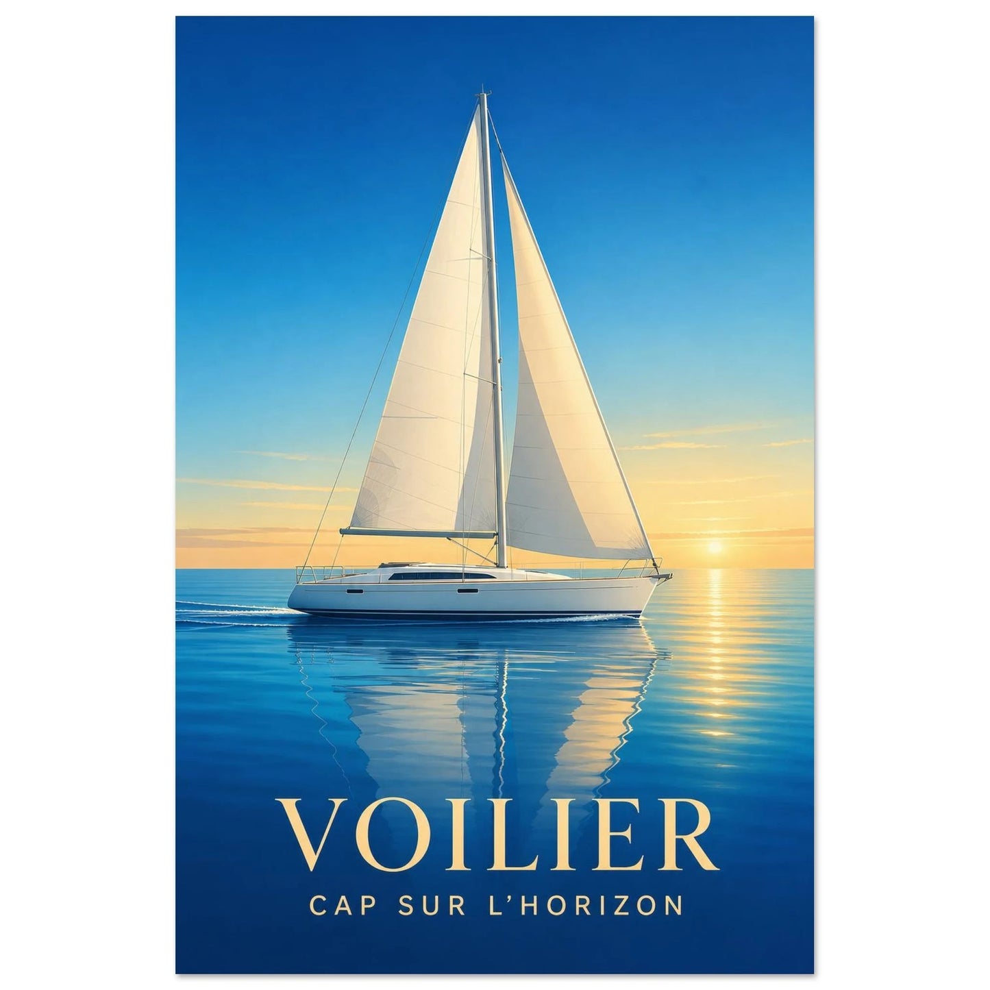 Affiche Voilier – Cap sur l’Horizon, illustration éditoriale verticale, format 30 × 45 cm