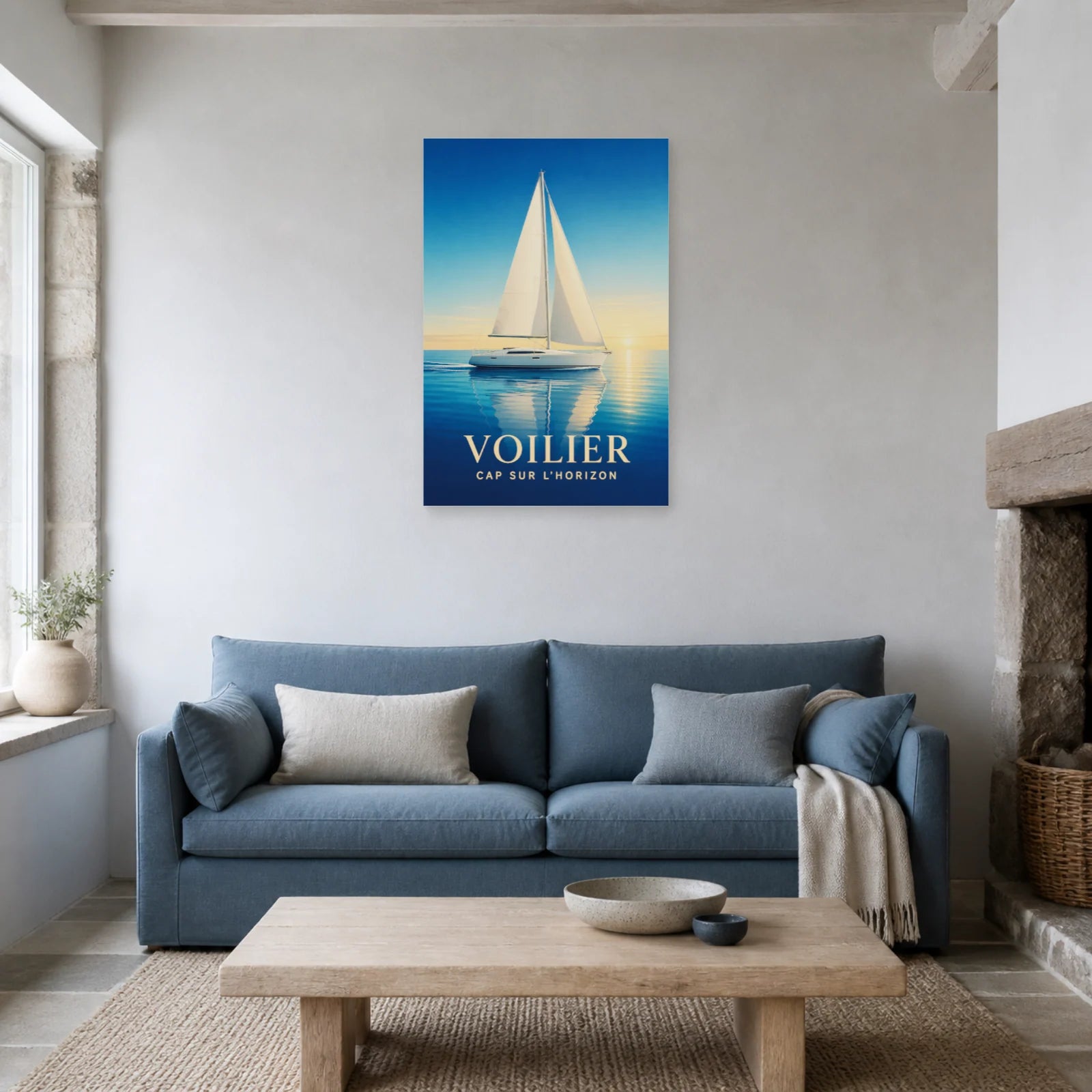 Affiche Voilier – Cap sur l’Horizon dans un salon - Art Virtuoso