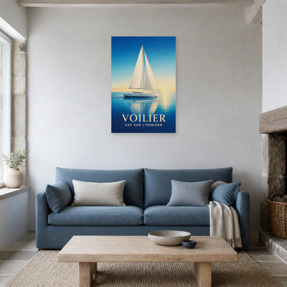 Affiche Voilier – Cap sur l’Horizon dans un salon - Art Virtuoso