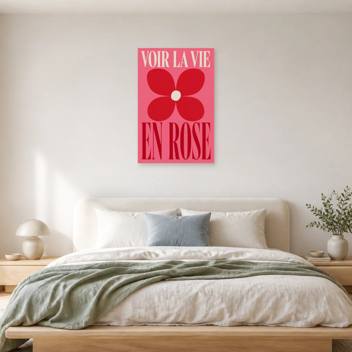Affiche Voir la vie en rose – Fleur graphique dans une chambre - Art Virtuoso