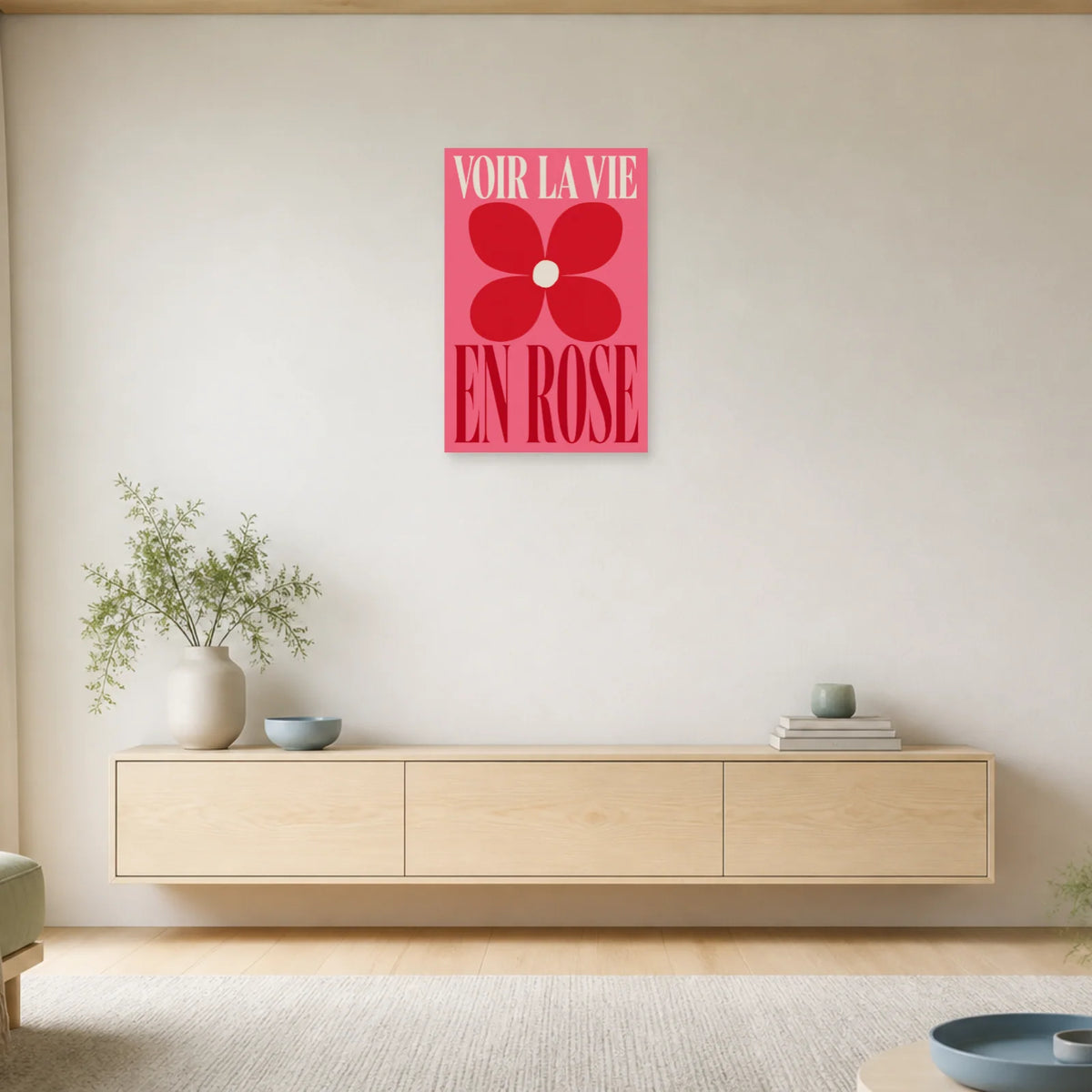 Affiche Voir la vie en rose – Fleur graphique dans une entrée ou un couloir - Art Virtuoso