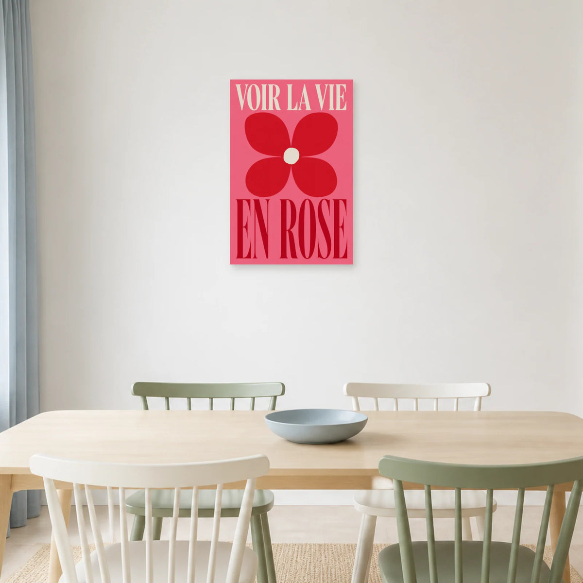 Affiche Voir la vie en rose – Fleur graphique dans une salle à manger - Art Virtuoso