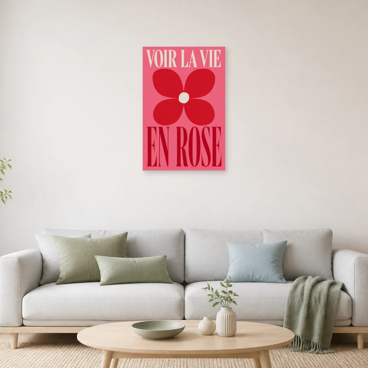 Affiche Voir la vie en rose – Fleur graphique dans un salon - Art Virtuoso