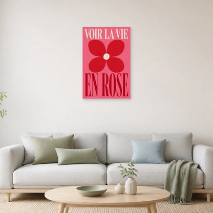 Affiche Voir la vie en rose – Fleur graphique dans un salon - Art Virtuoso
