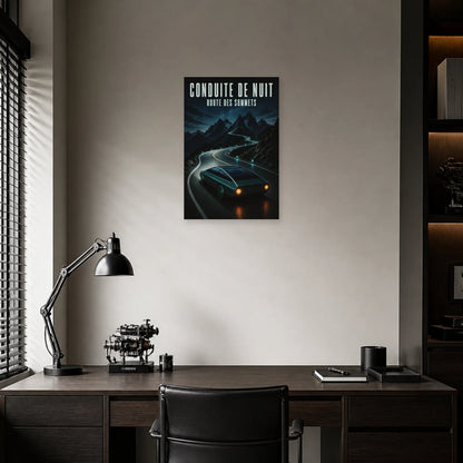 Affiche Voiture de nuit – Route des sommets dans un bureau - Art Virtuoso