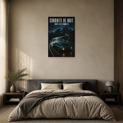 Affiche Voiture de nuit – Route des sommets dans une chambre - Art Virtuoso