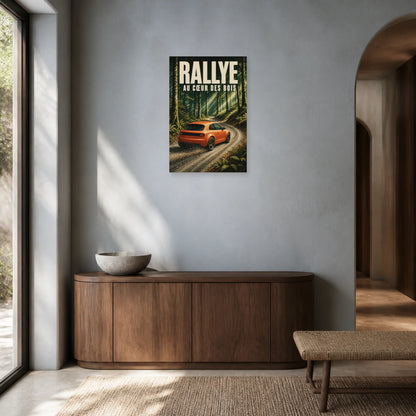 Affiche Rallye – Au cœur des bois dans une entrée ou un couloir - Art Virtuoso