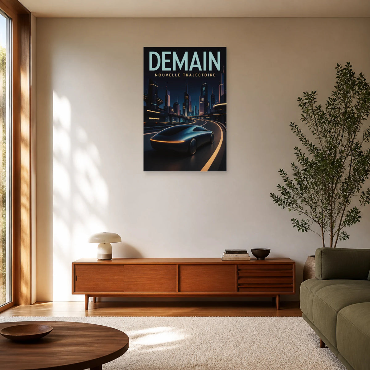 Affiche Voiture futuriste – Demain dans un salon - Art Virtuoso