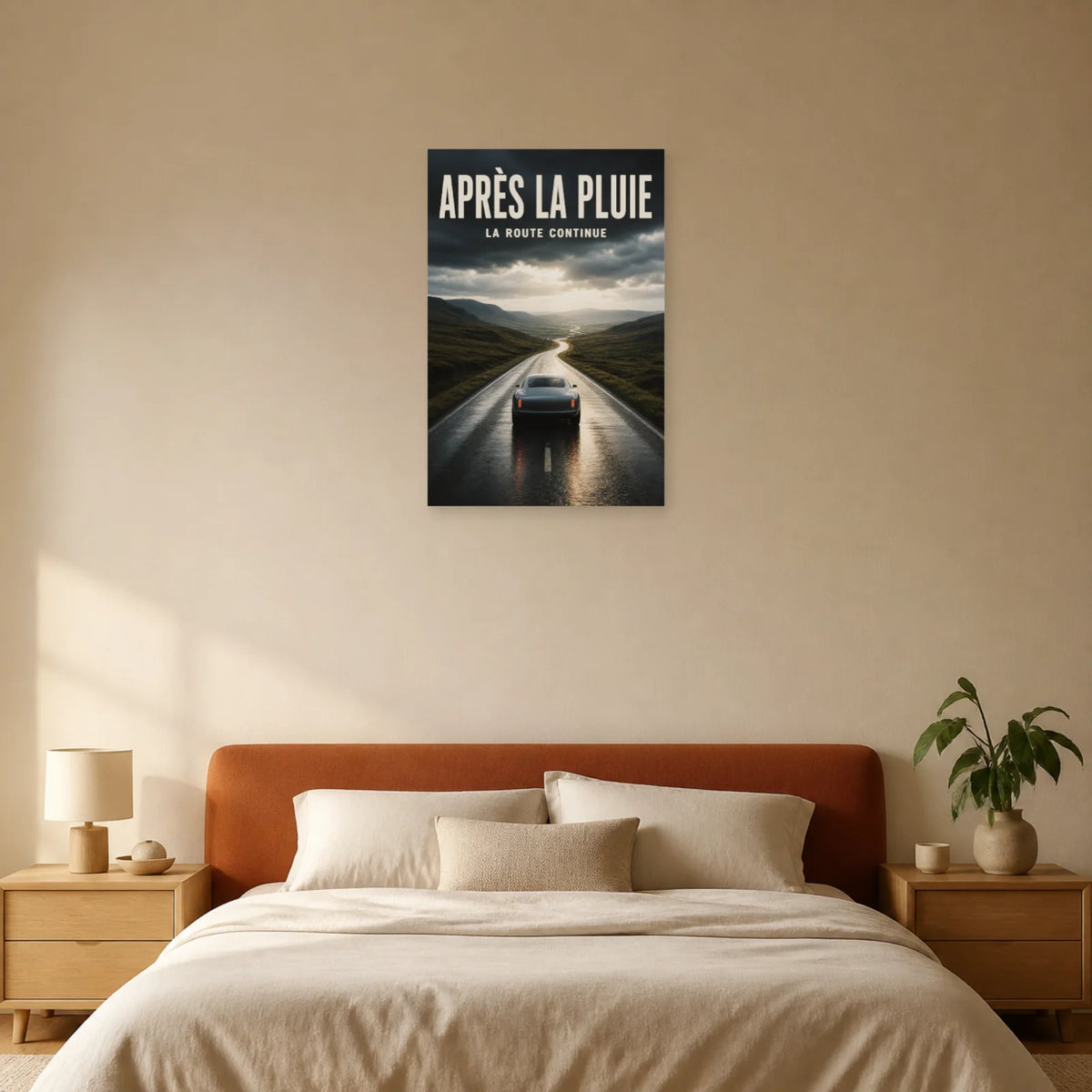 Affiche Voiture sous la pluie – La route continue dans une chambre - Art Virtuoso