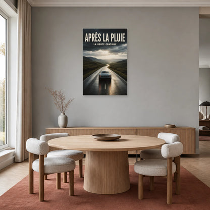 Affiche Voiture sous la pluie – La route continue dans une salle à manger - Art Virtuoso