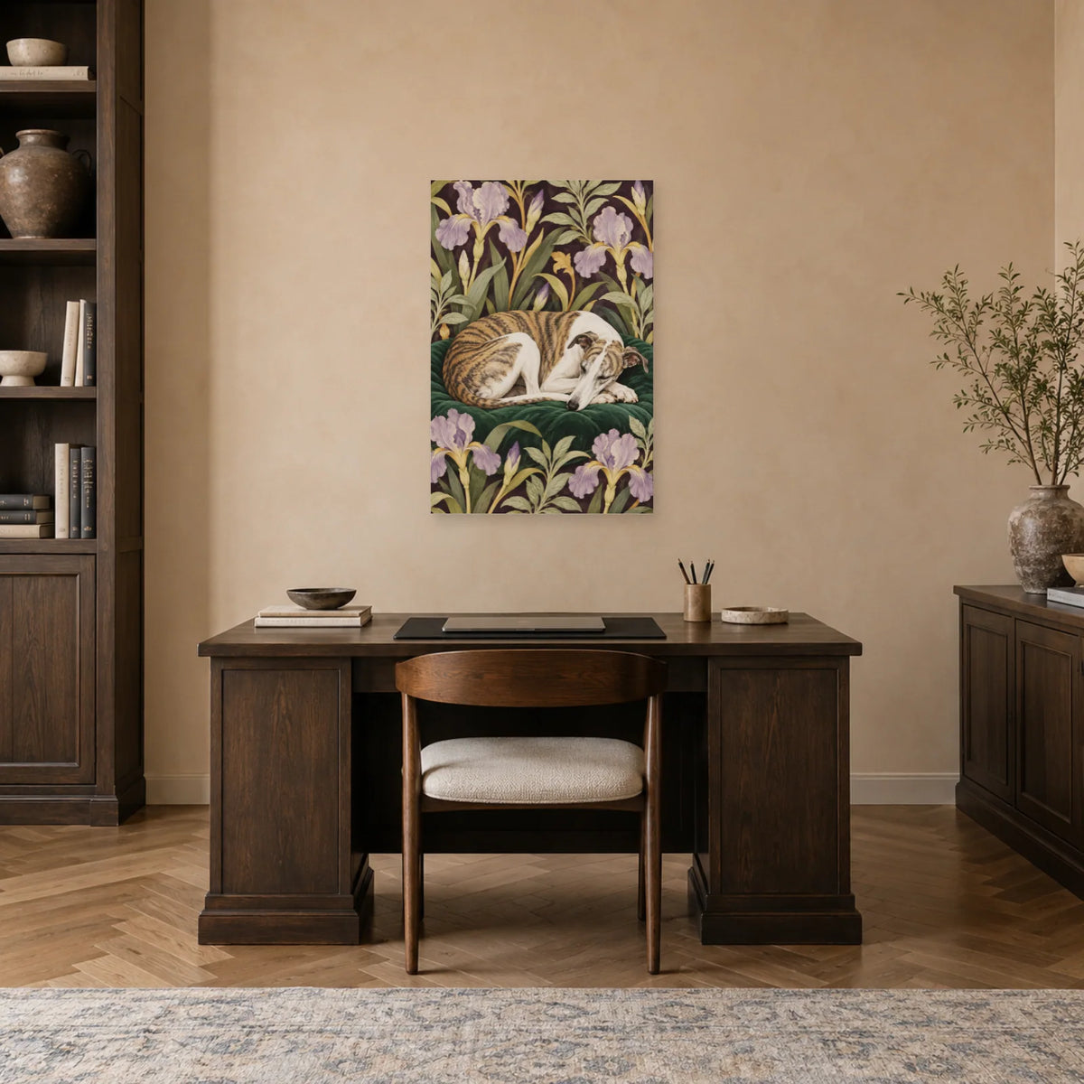 Affiche Whippet - Repos au jardin dans un bureau - Art Virtuoso