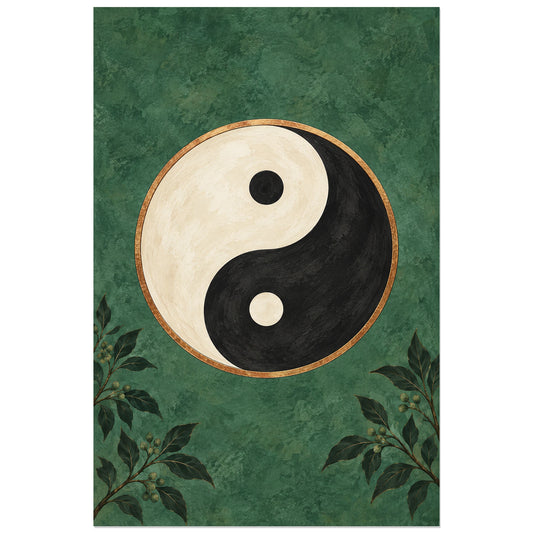 Symbole yin et yang sur fond vert jade, affiche 30 × 45 cm