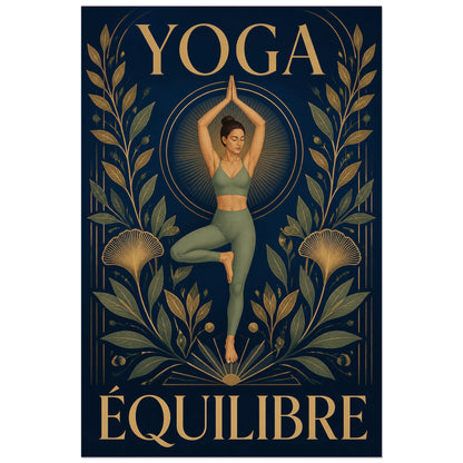 Posture de l'arbre sur fond bleu nuit et branches dorées, affiche 30 × 45 cm