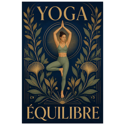 Femme sur une jambe entourée de feuillages symétriques, affiche 60 × 90 cm