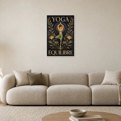 Affiche Yoga – Équilibre en posture de l’arbre dans un salon - Art Virtuoso