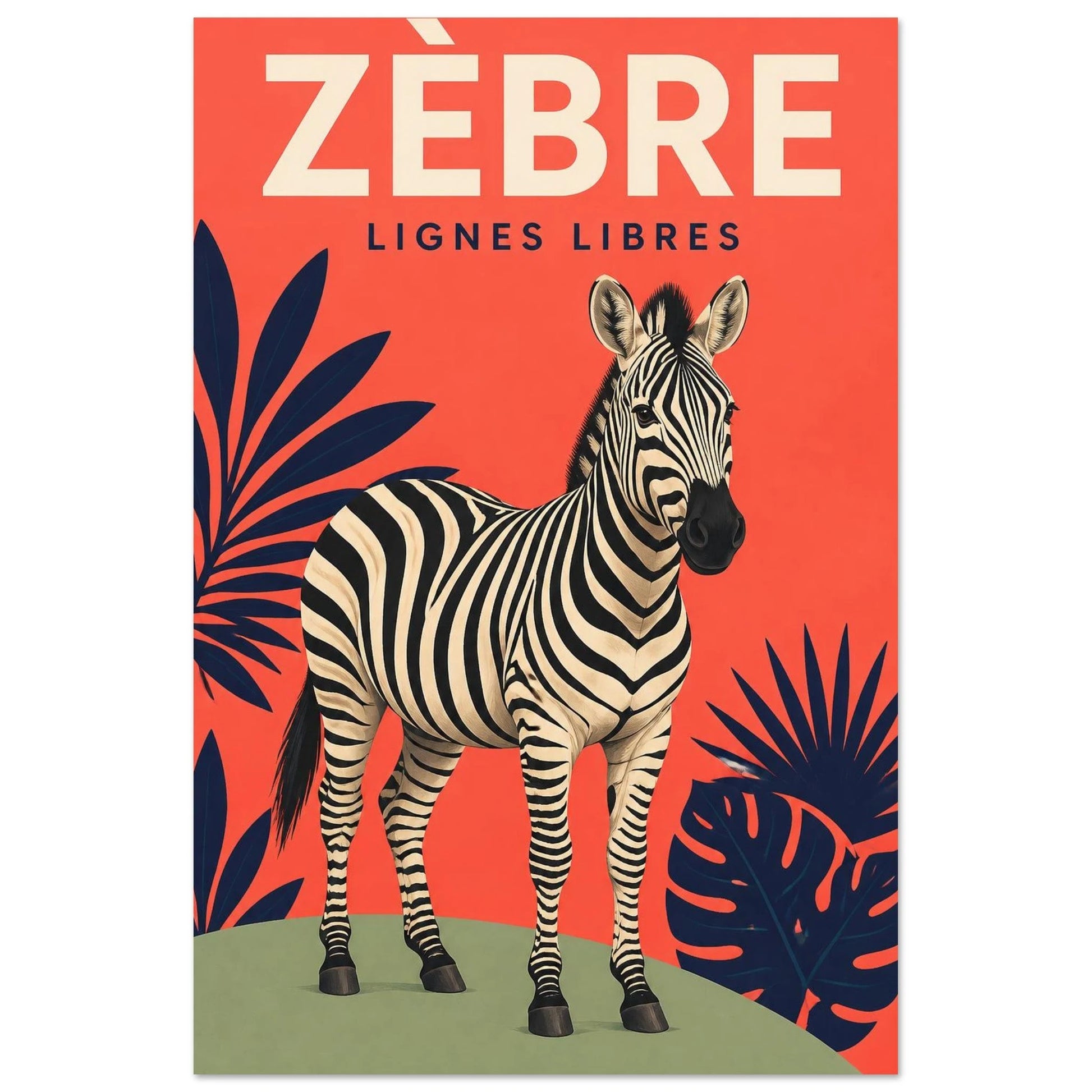 Affiche Zèbre – Lignes Libres, gouache contemporaine verticale, format 30 × 45 cm