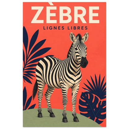 Affiche Zèbre – Lignes Libres, gouache contemporaine verticale, format 30 × 45 cm