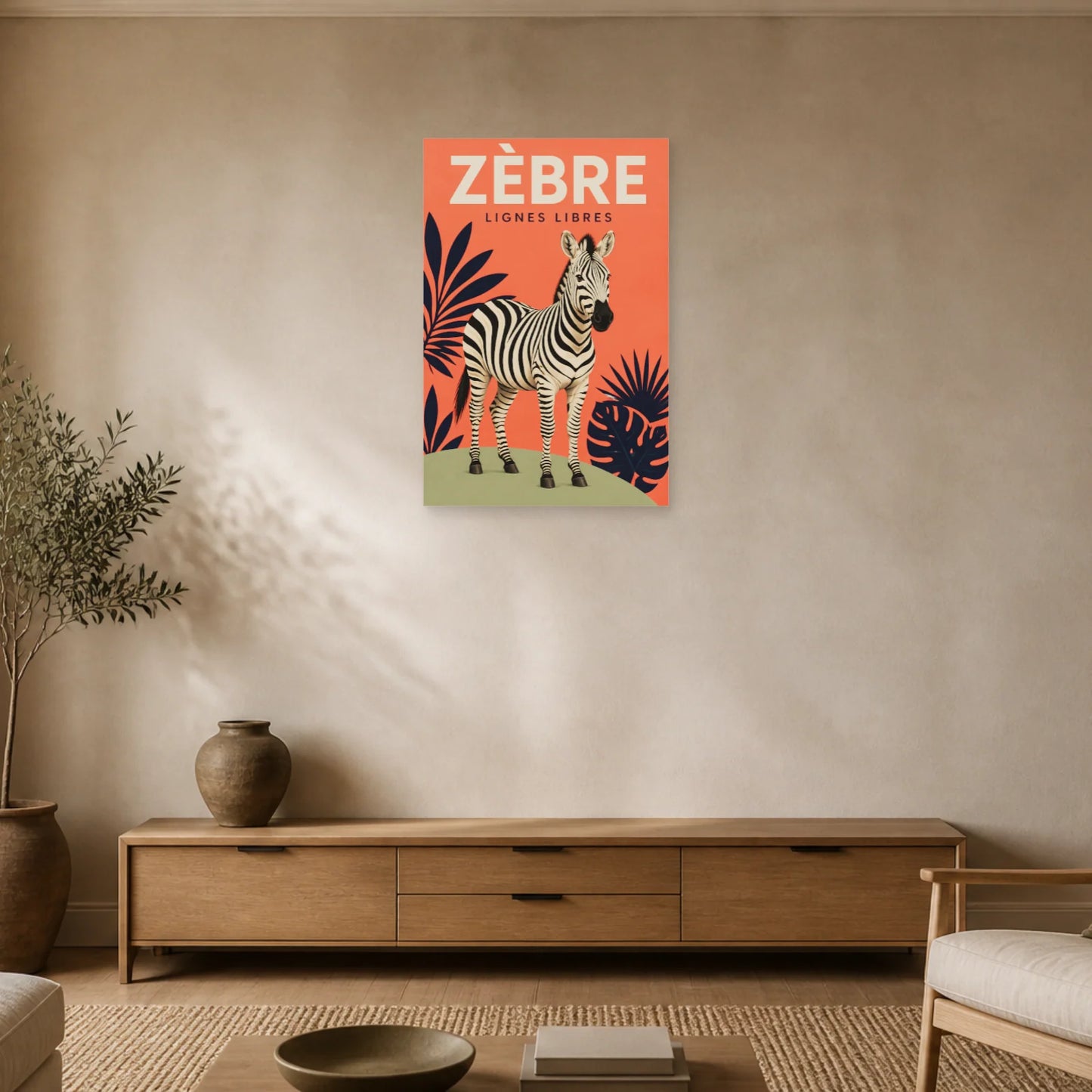 Affiche Zèbre – Lignes Libres dans un salon - Art Virtuoso