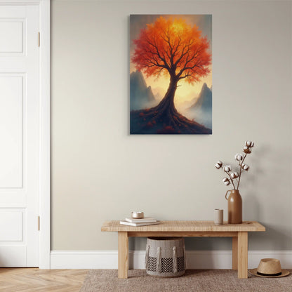 Arbre Rouge Sur Toile - Nature automnale mystique Affiches, reproductions et œuvres graphiques Art Virtuoso   