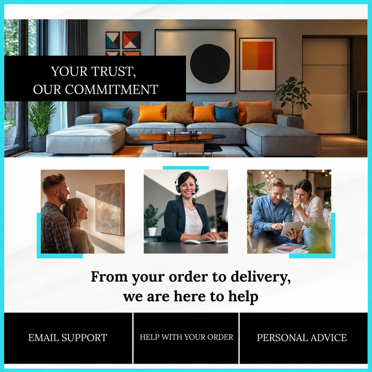 Customer service by email, help with your order and personal advice.