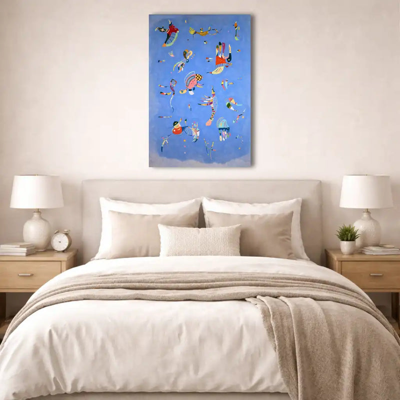 Kandinsky Himmelblau im Hochformat mit schwebenden Formen