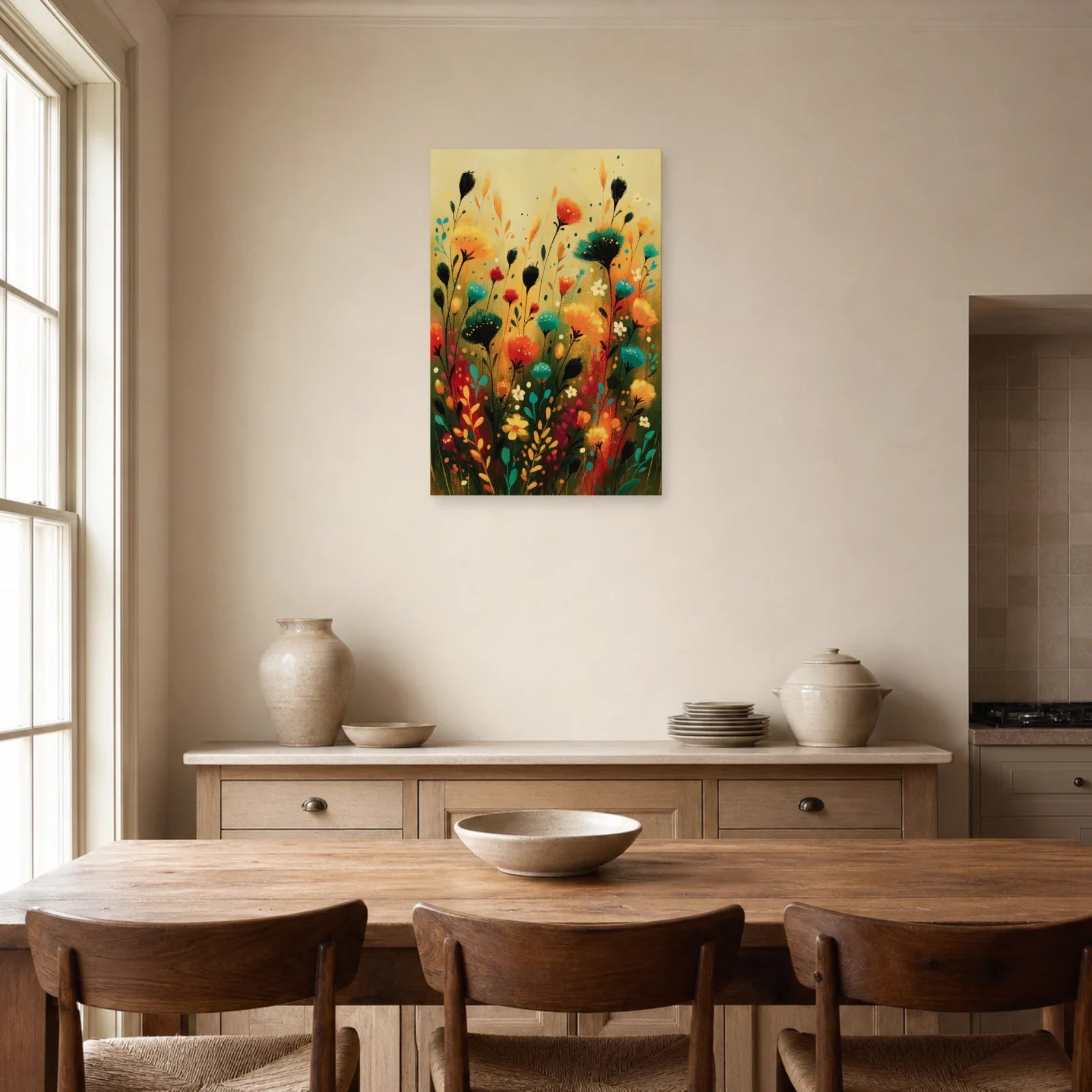Cadre Bohème Fleurs Séchées dans une cuisine - Art Virtuoso