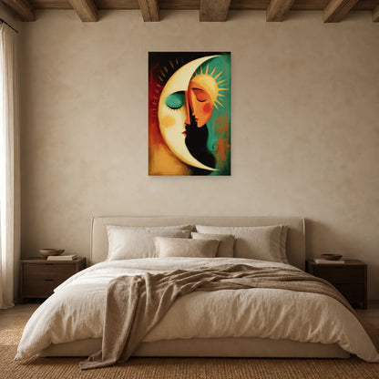 Cadre Bohème Lune Soleil dans une chambre - Art Virtuoso