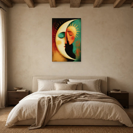 Cadre Bohème Lune Soleil dans une chambre - Art Virtuoso