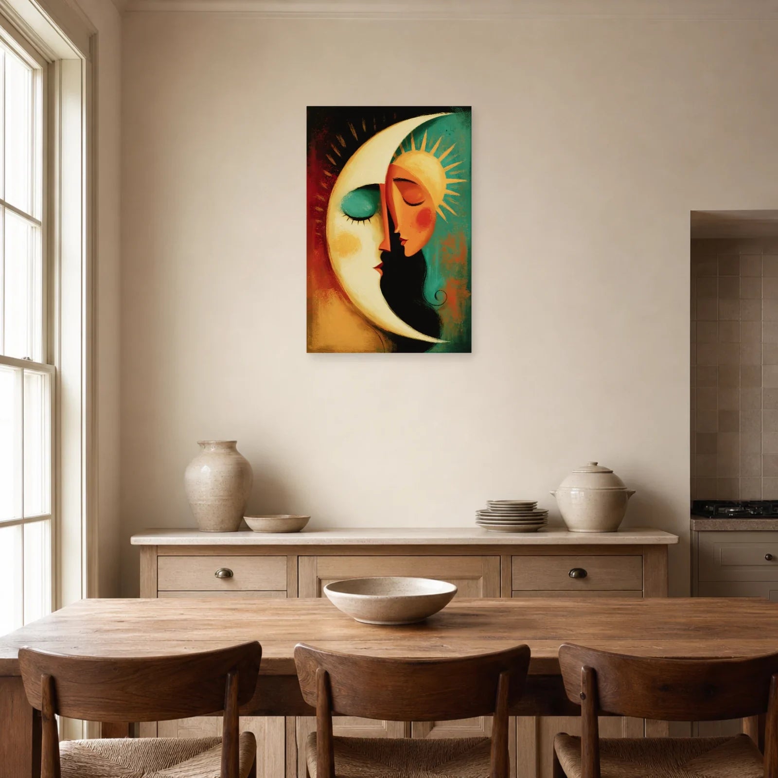 Cadre Bohème Lune Soleil dans une cuisine - Art Virtuoso