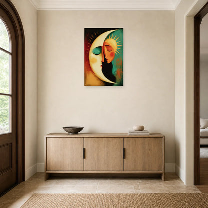Cadre Bohème Lune Soleil dans une entree ou un couloir - Art Virtuoso
