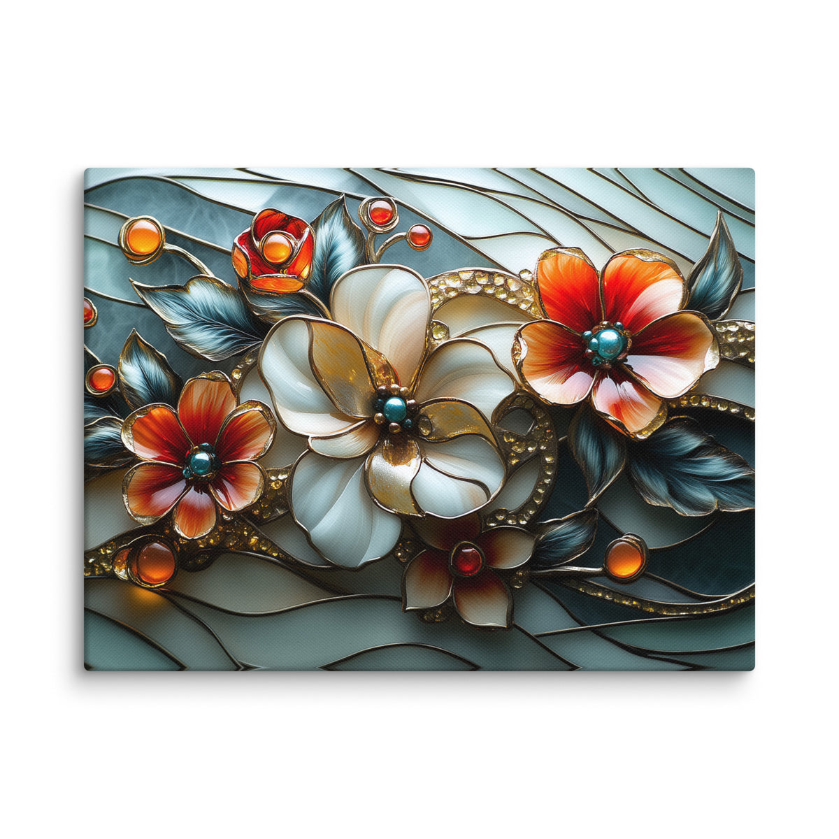 Art-Déco-Blumen-Leinwandbild – Glasgarten