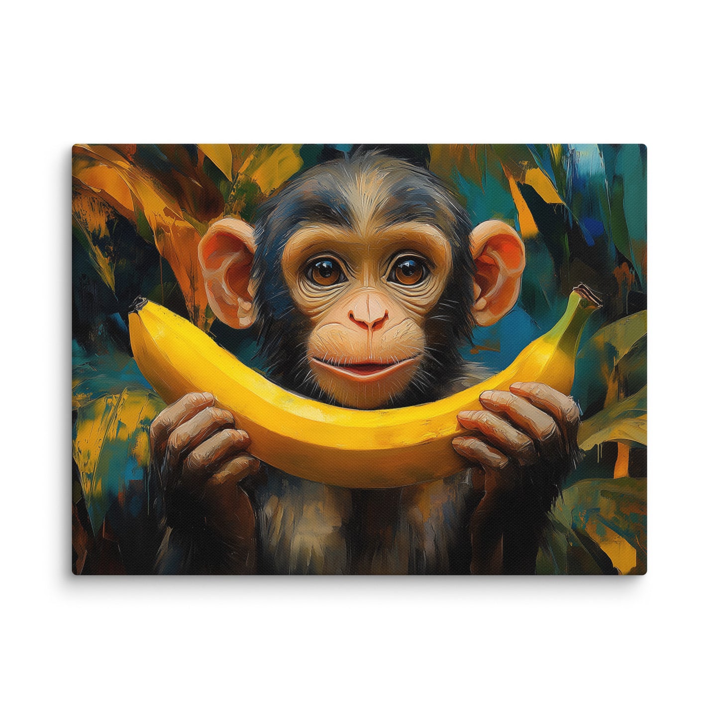 Tableau Singe Banane : Sourire Espiègle Affiches, reproductions et œuvres graphiques Art Virtuoso S