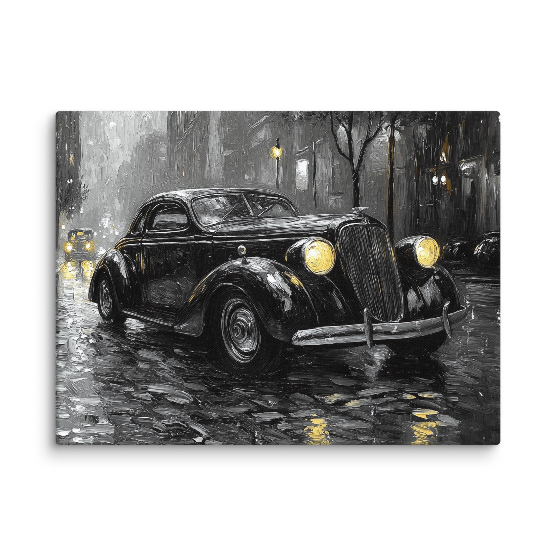 Tableau Voiture Vintage Noir et Blanc : Nuit Pluvieuse Affiches, reproductions et œuvres graphiques Art Virtuoso S