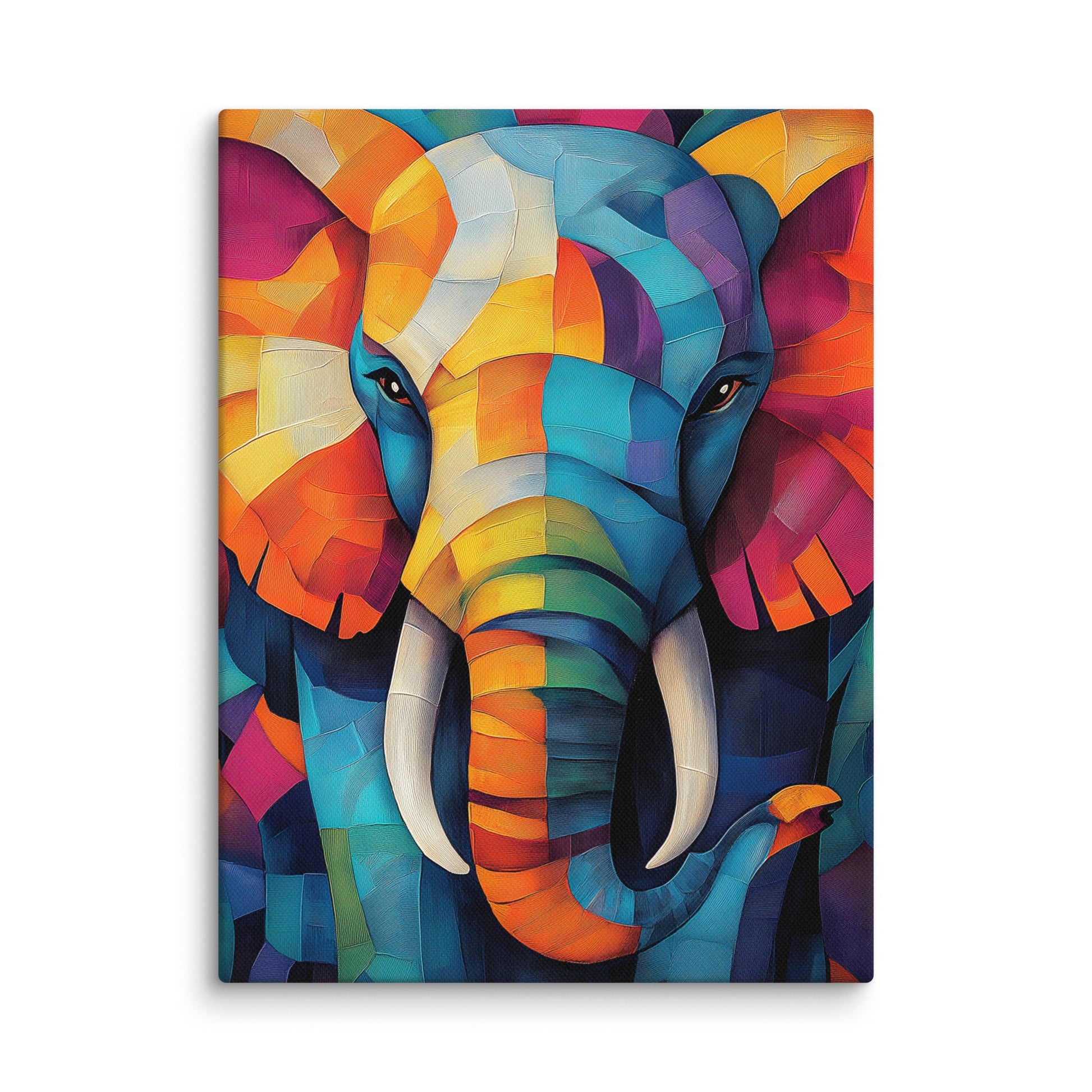 Une peinture d'éléphants en Aique avec le soleil se couchant derrière Une peinture d'éléphants en Aique avec le soleil se couchant derrière