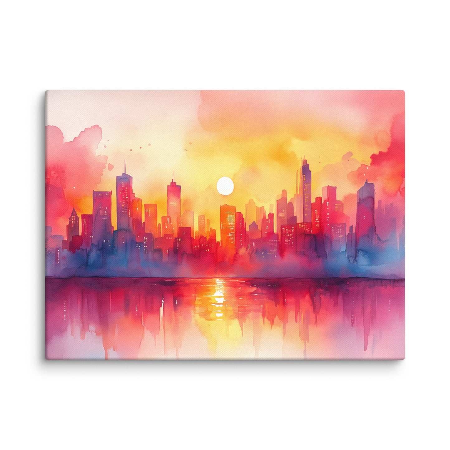 Peinture Aquarelle Ville – Vision Urbaine au Coucher du Soleil Affiches, reproductions et œuvres graphiques Art Virtuoso S