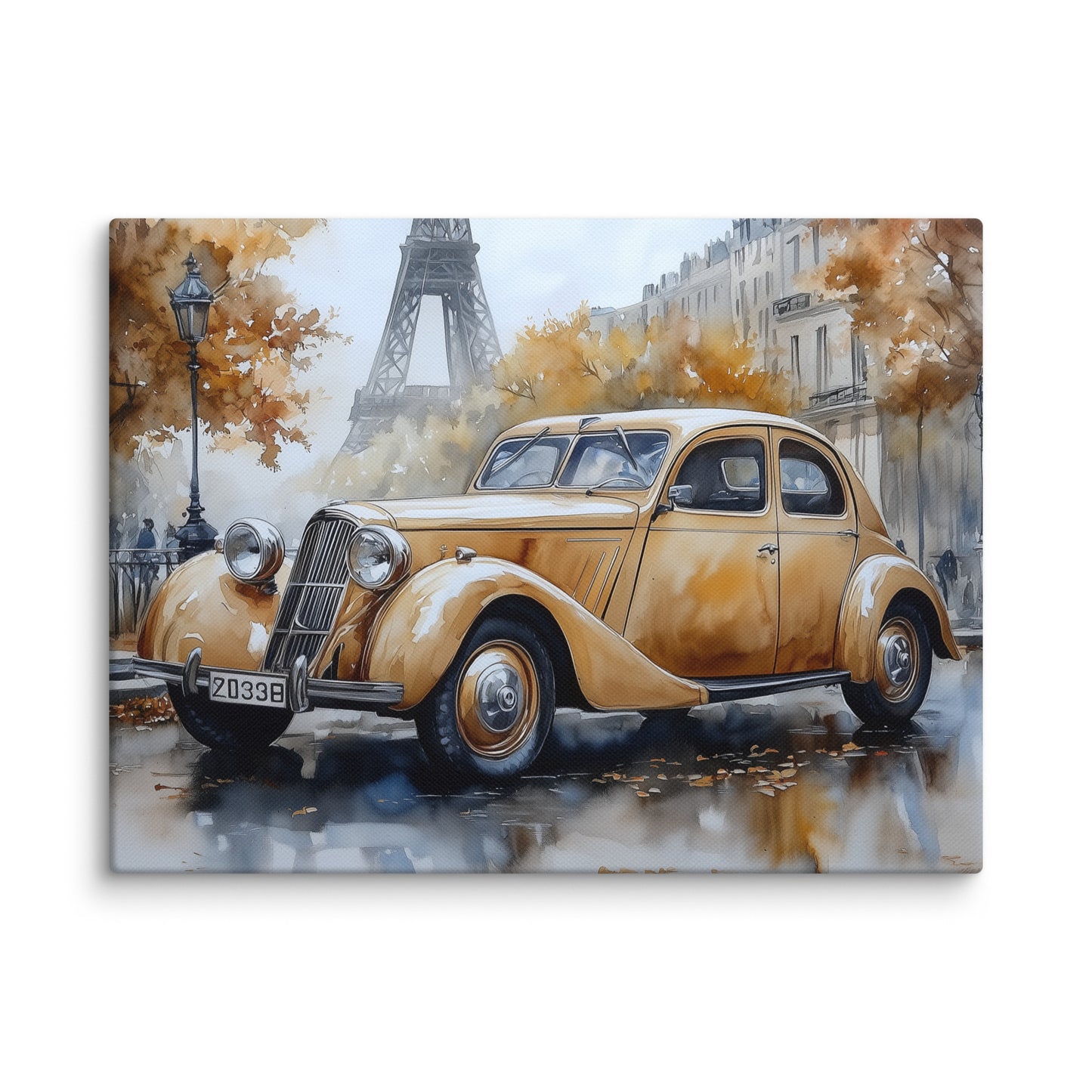 Peinture Aquarelle Voiture – Élégance Rétro à Paris Affiches, reproductions et œuvres graphiques Art Virtuoso S