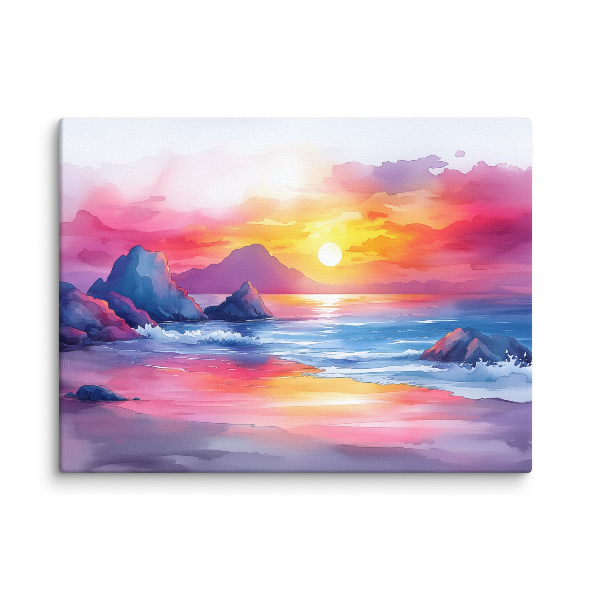 Peinture Aquarelle Plage – Coucher de Soleil Éclatant Affiches, reproductions et œuvres graphiques Art Virtuoso S