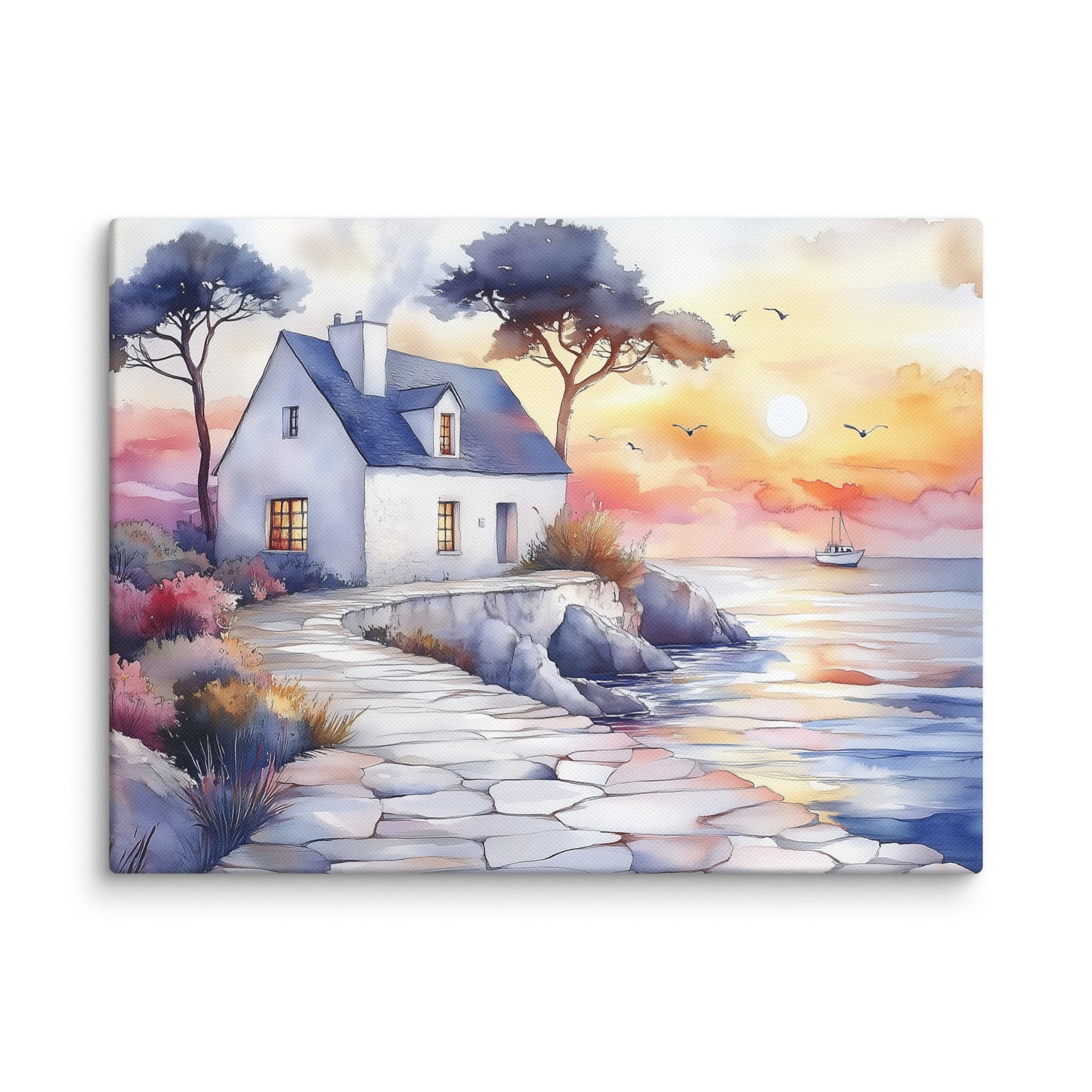 Peinture Aquarelle Bretagne – Maison en Bord de Mer Affiches, reproductions et œuvres graphiques Art Virtuoso S