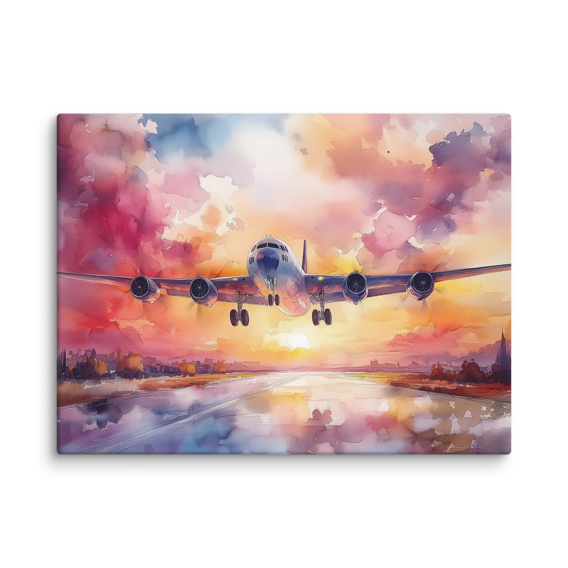 Peinture Aquarelle Avion – Envol au Crépuscule Affiches, reproductions et œuvres graphiques Art Virtuoso S