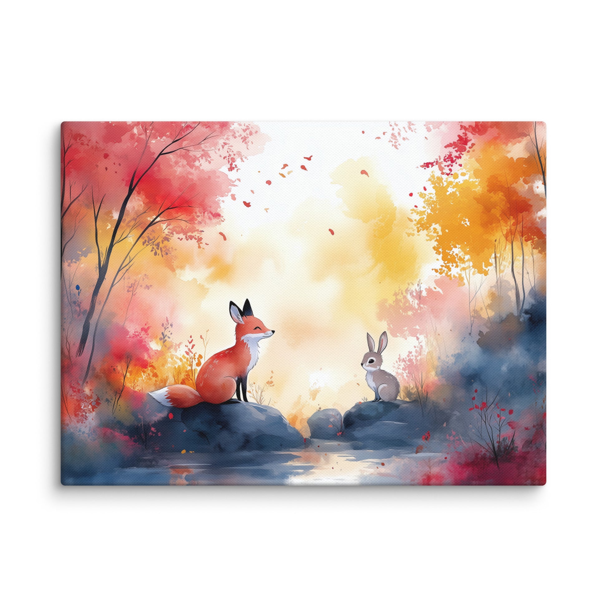 Peinture Aquarelle Animaux - Renard et Lapin en Harmonie Affiches, reproductions et œuvres graphiques Art Virtuoso S