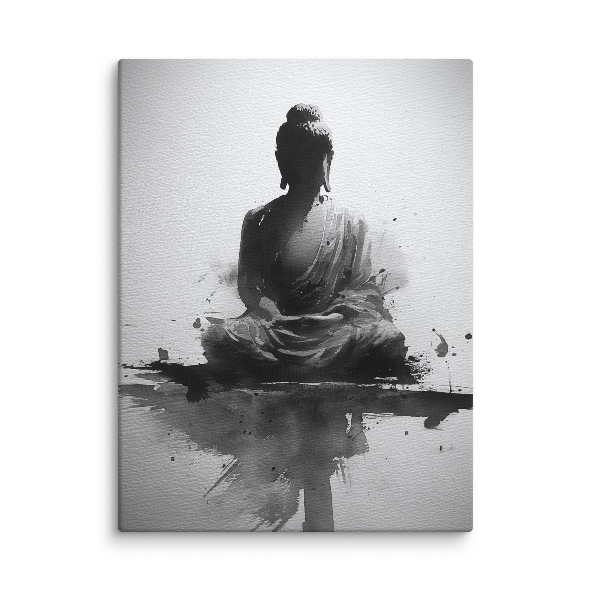 japonais toile bouddha sumi e noir et blanc gros plan texture grain toile impression premium ambiance zen