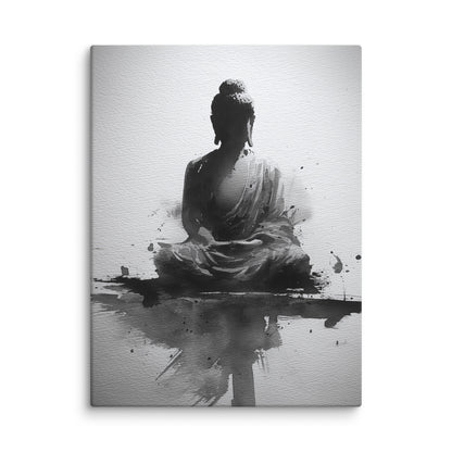 japonais toile bouddha sumi e noir et blanc gros plan texture grain toile impression premium ambiance zen